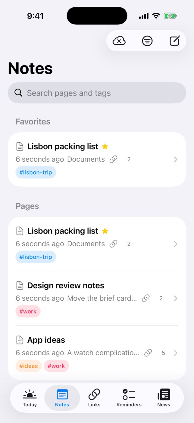 The Daily Dash Notes tab